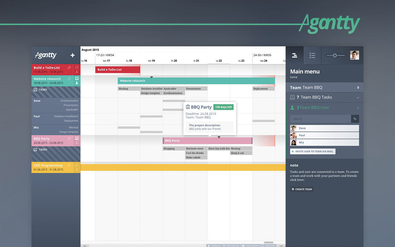 resize, drag & drop unlimited projects in your gantt chart view and organize your team